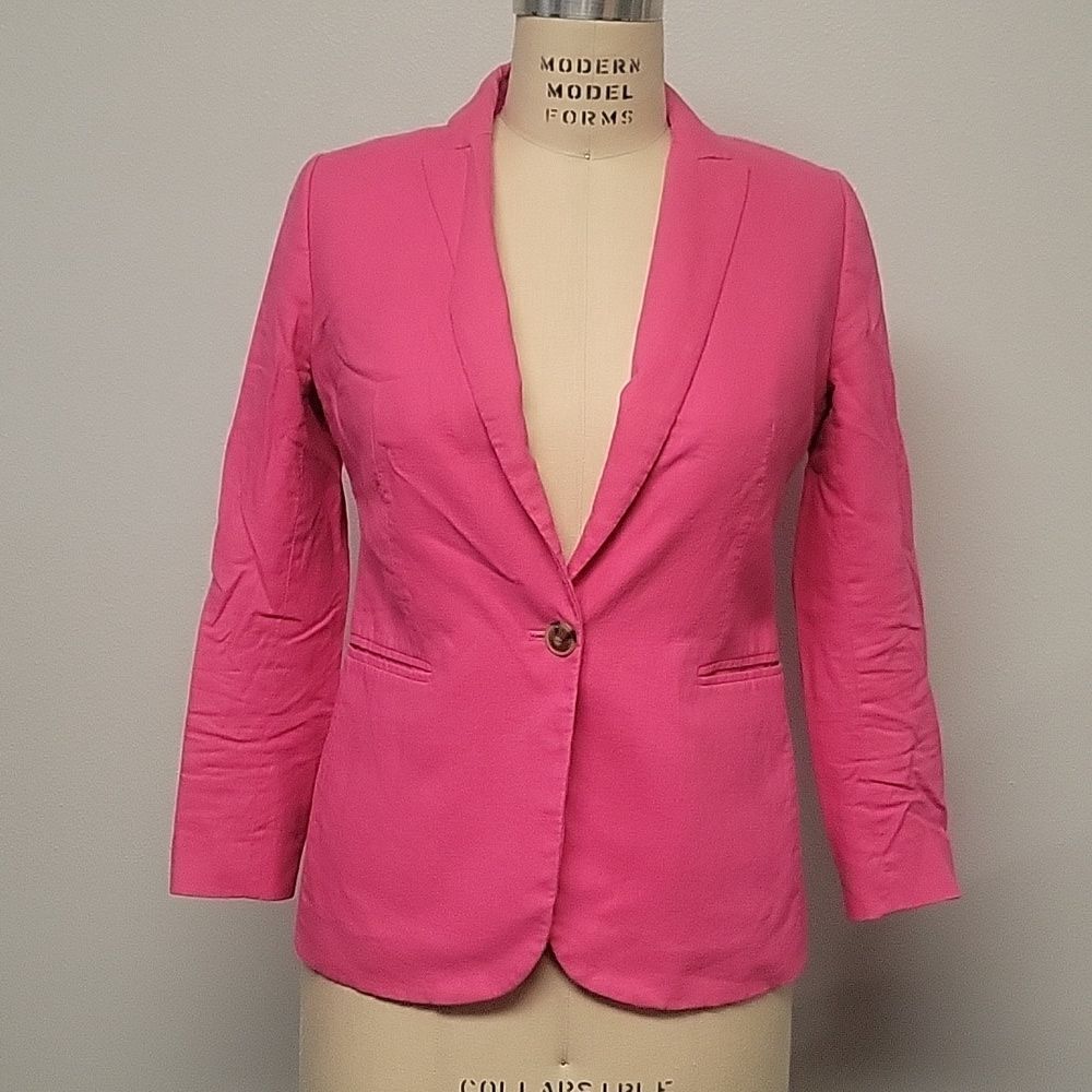 J. Crew Re-imagined Pink Linen Cotton Blended Blazer Jacket, Size 6P